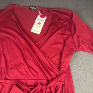 Berydress Women XL Burgundy‎ Red Long Sleeve Wrap Midi Dress Tie Waist